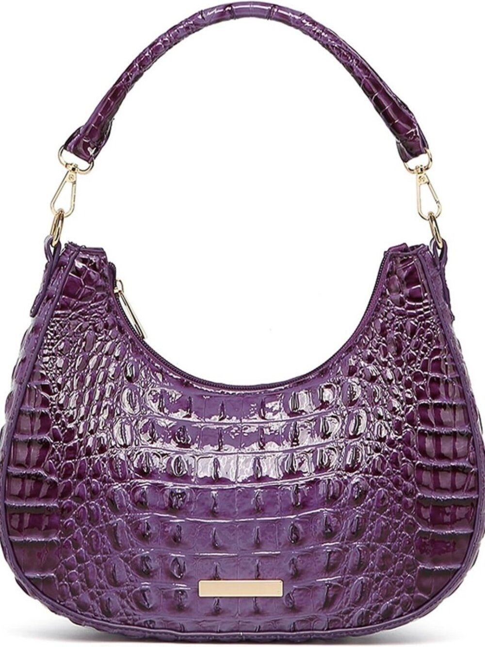 Vintage Vegan Leather Crocodile Hobo Bag, Chic Crescent Shoulder Purse for Daily